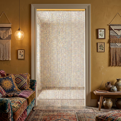 Wooden Beaded Door Curtains Multicolour Rectangular